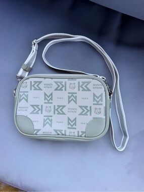 MAISON KITSUNE Mint Green Logo Crossbody Bag with White Strap